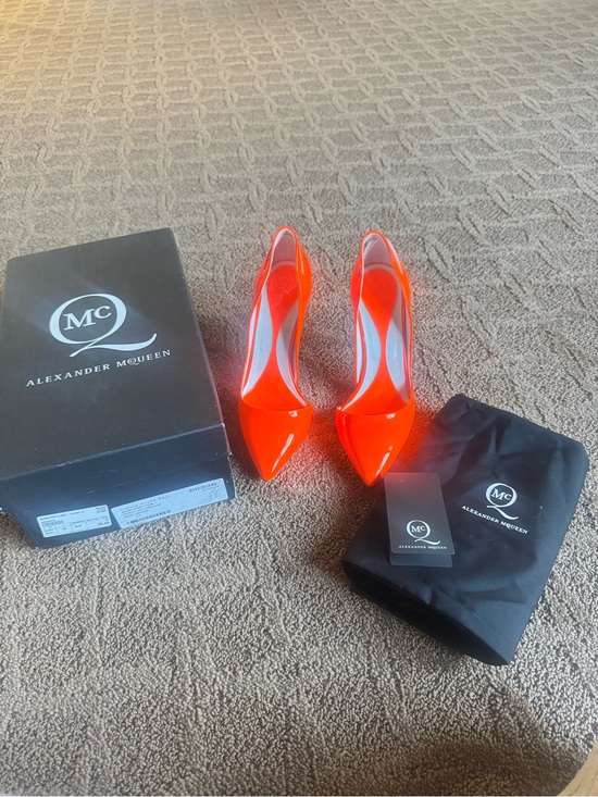 Alexander McQueen Shoes - Alexander McQueen Women's Slask Pointed Patent Pumps Neon Orange